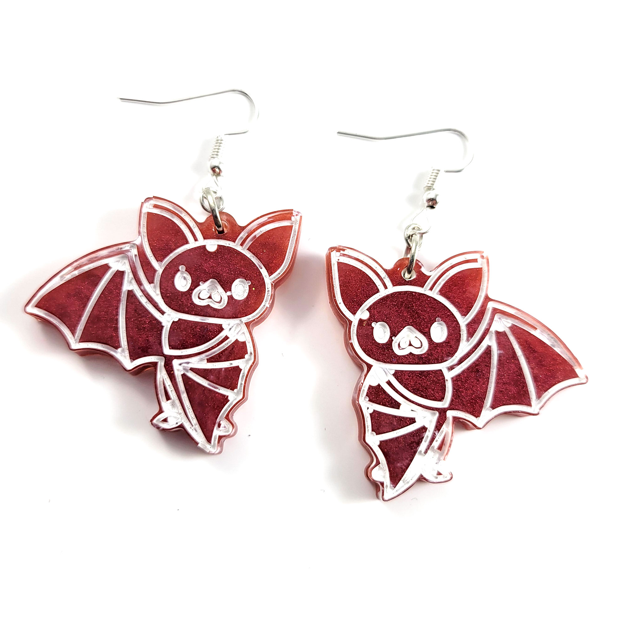 Red & White Flying Baby Bat Earrings by Wilde Designs