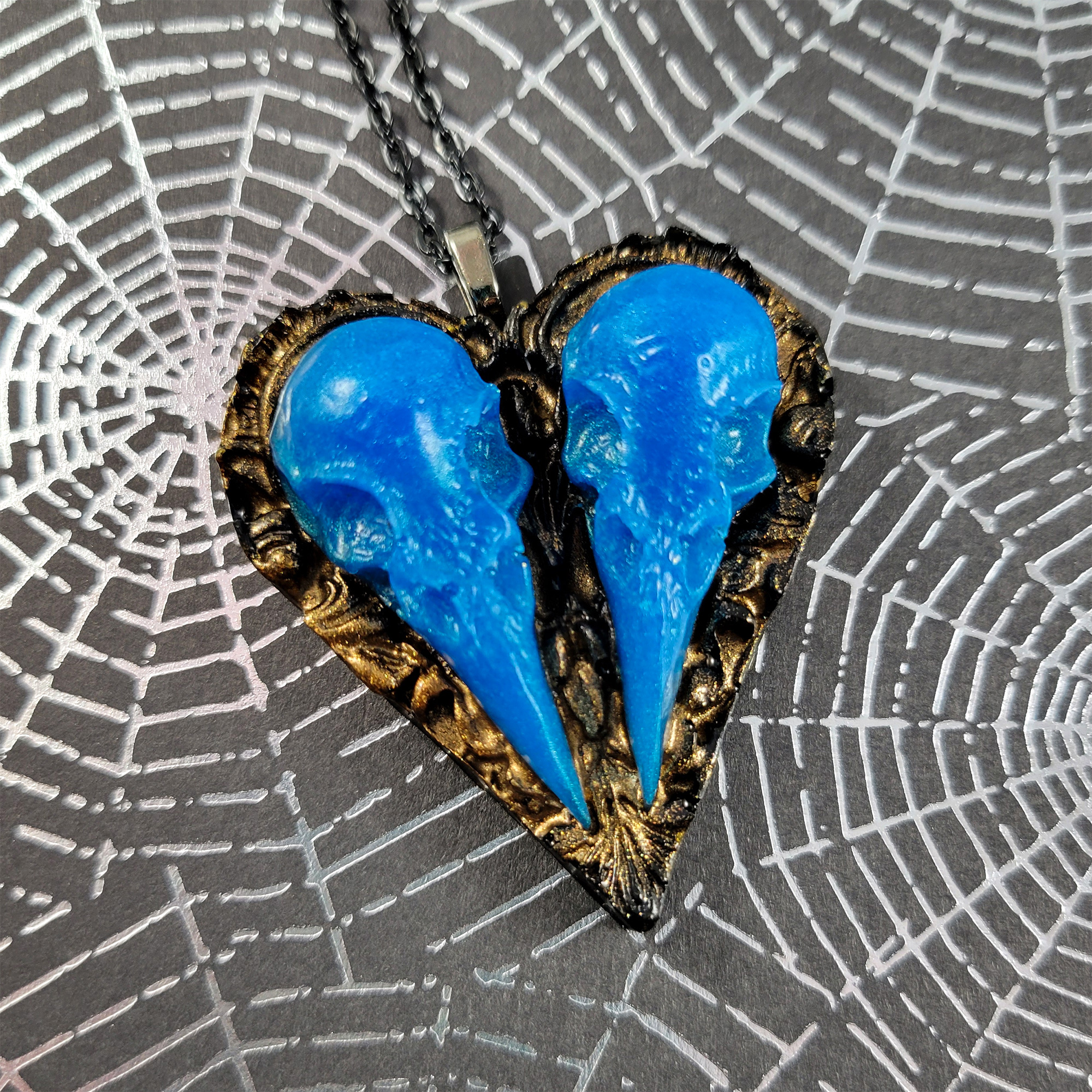 Double Raven Skull Cameo Necklace by Wilde Designs