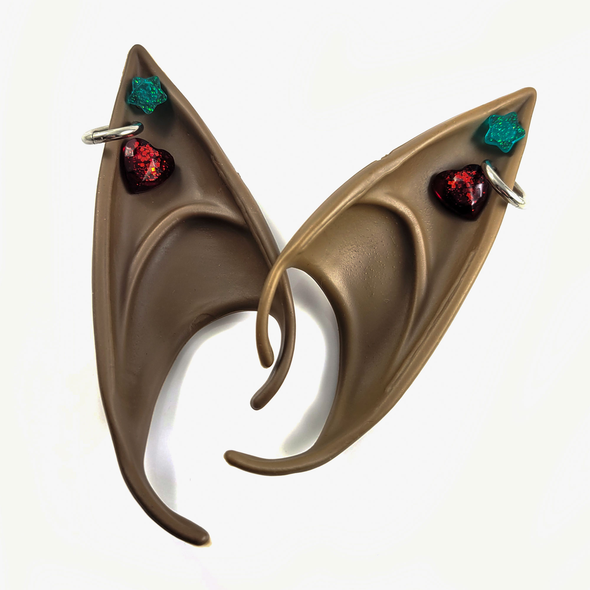Brown Elf Ears with Teal & Red Earrings by Wilde Designs
