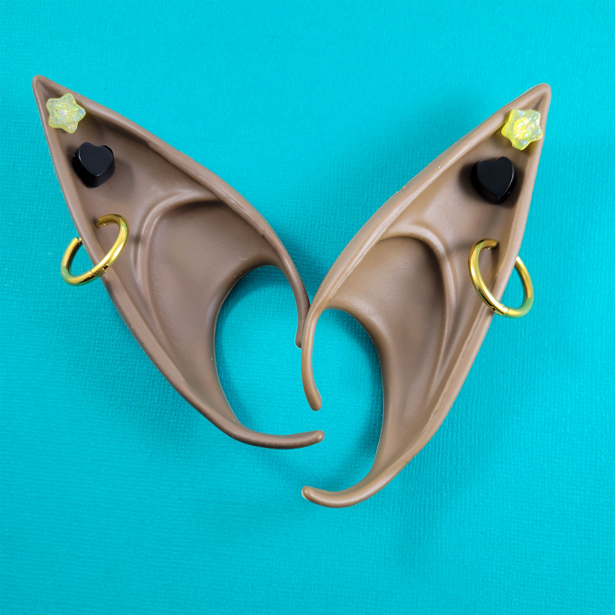 Brown Elf Ears with Yellow & Black Earrings by Wilde Designs
