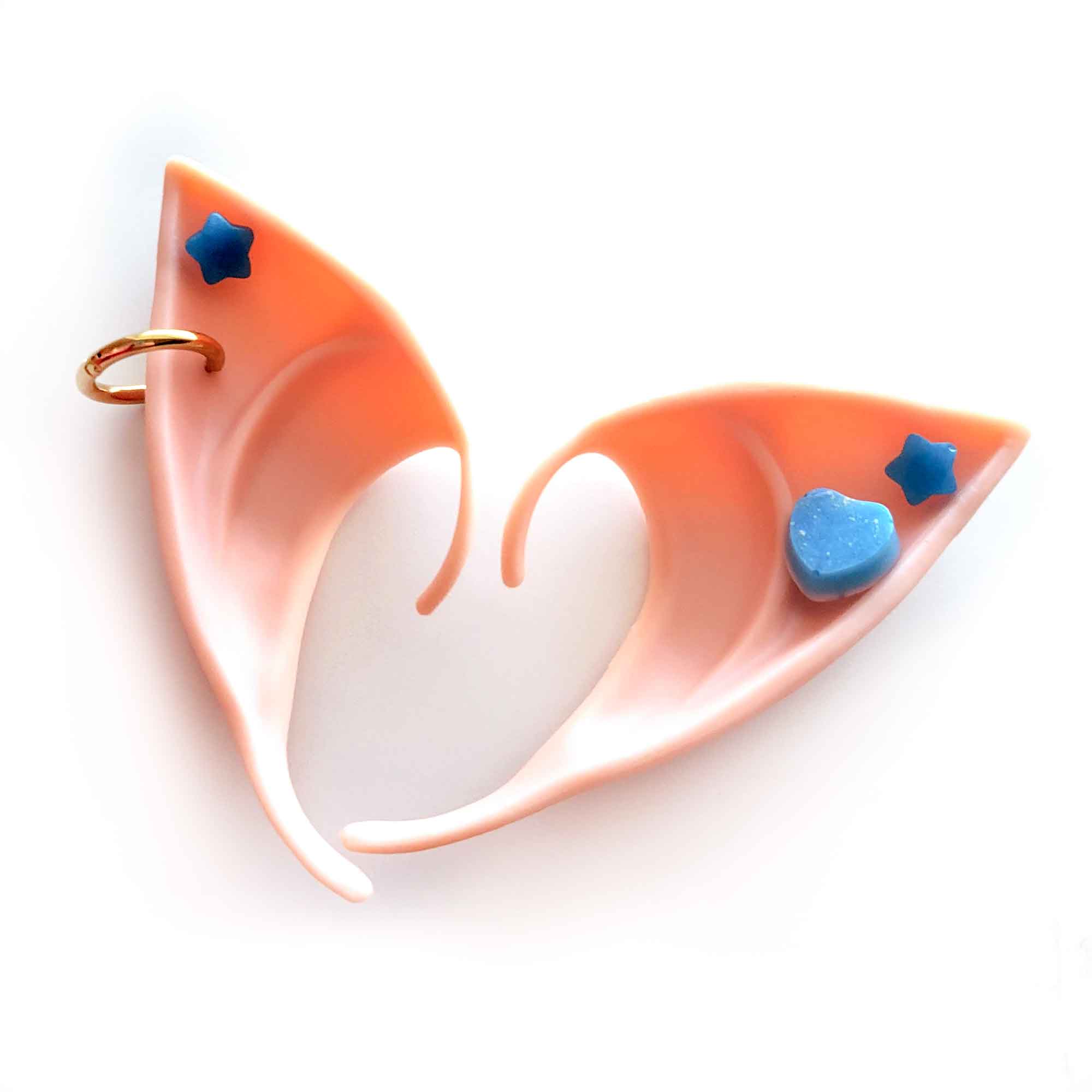 Peach Elf Ears with Blue Earrings by Wilde Designs