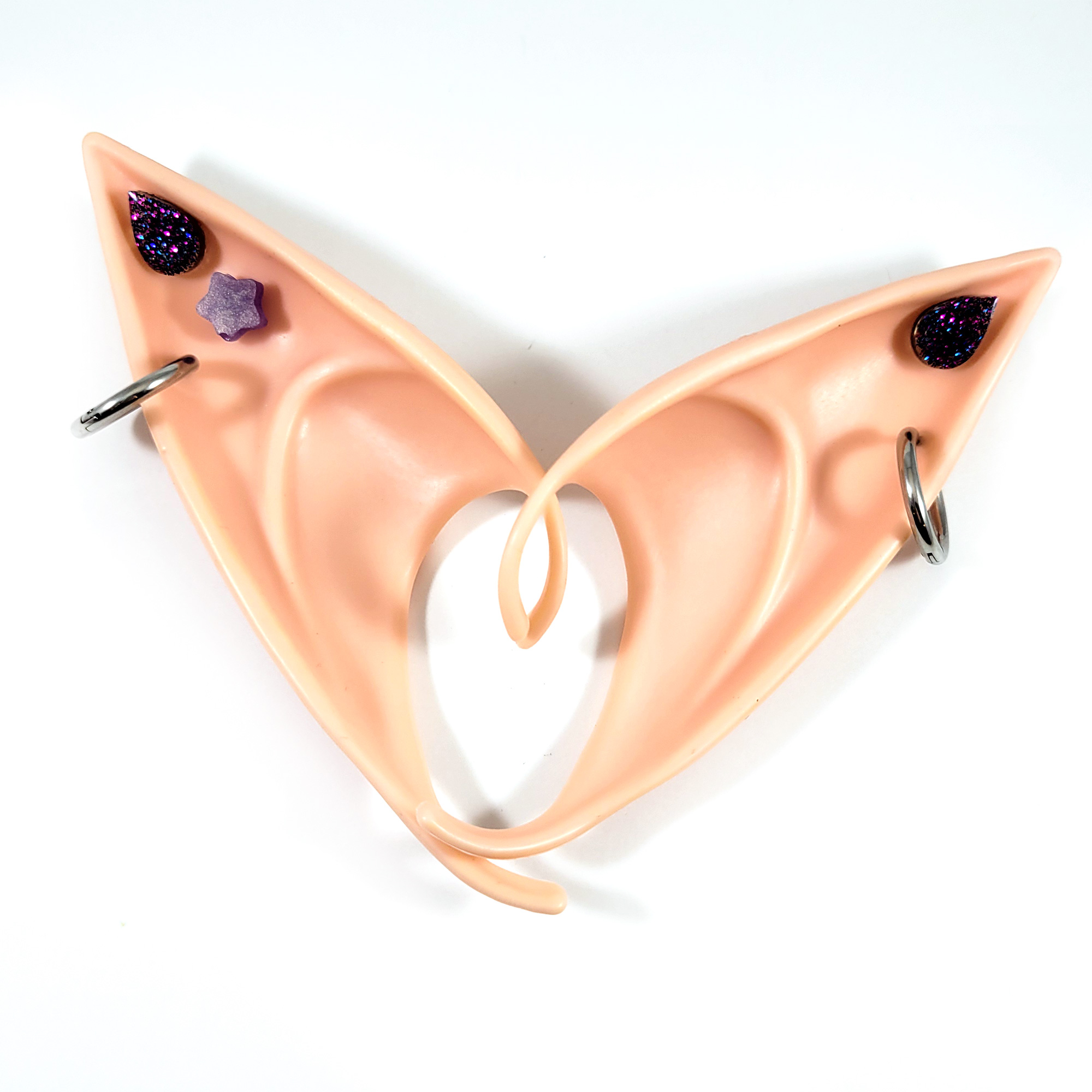 Peach Elf Ears with Purple Earrings by Wilde Designs
