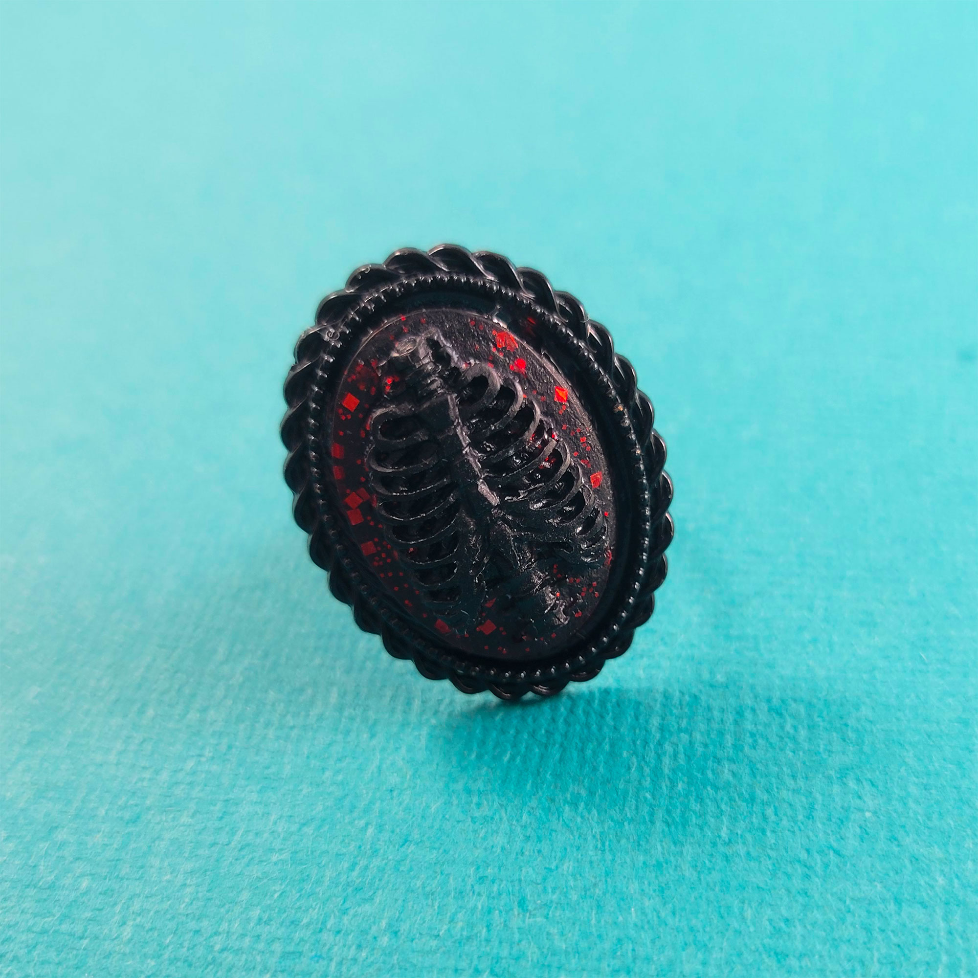 Black & Red Bare Bones Cameo Ring by Wilde Designs