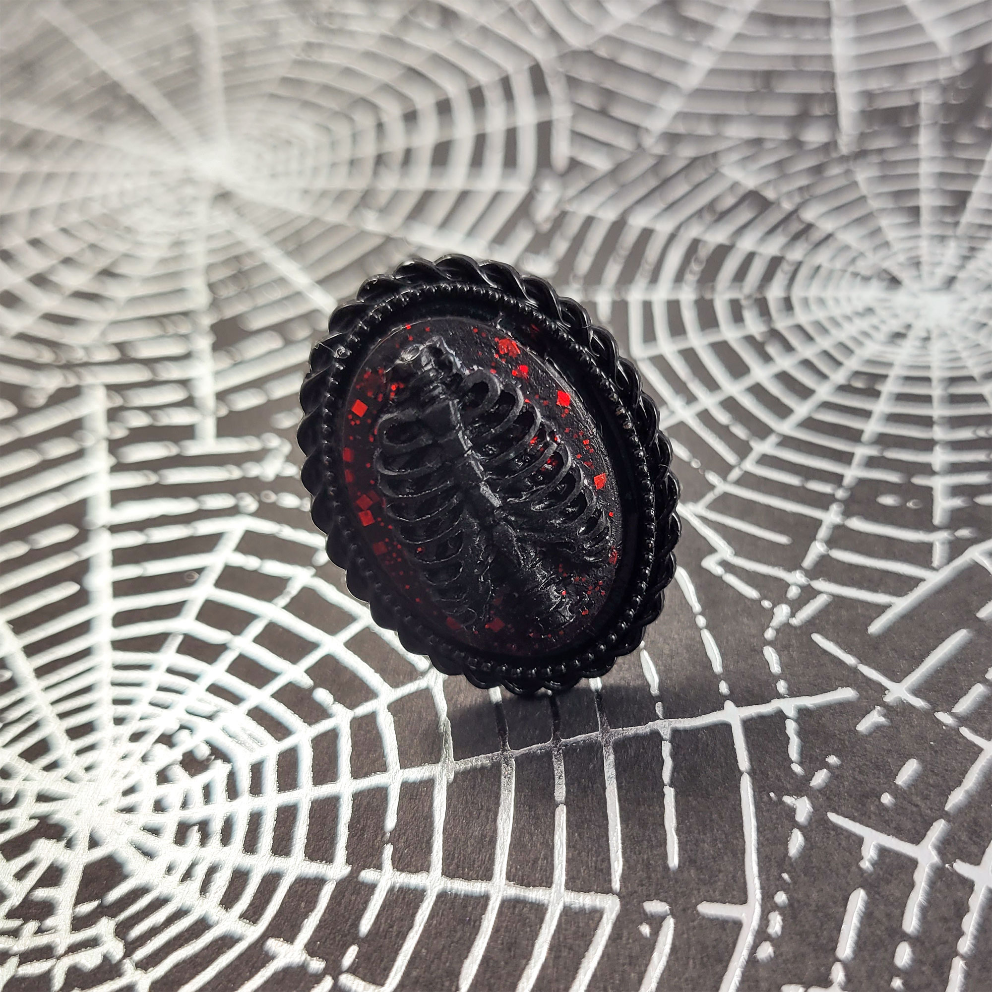 Black & Red Bare Bones Cameo Ring by Wilde Designs