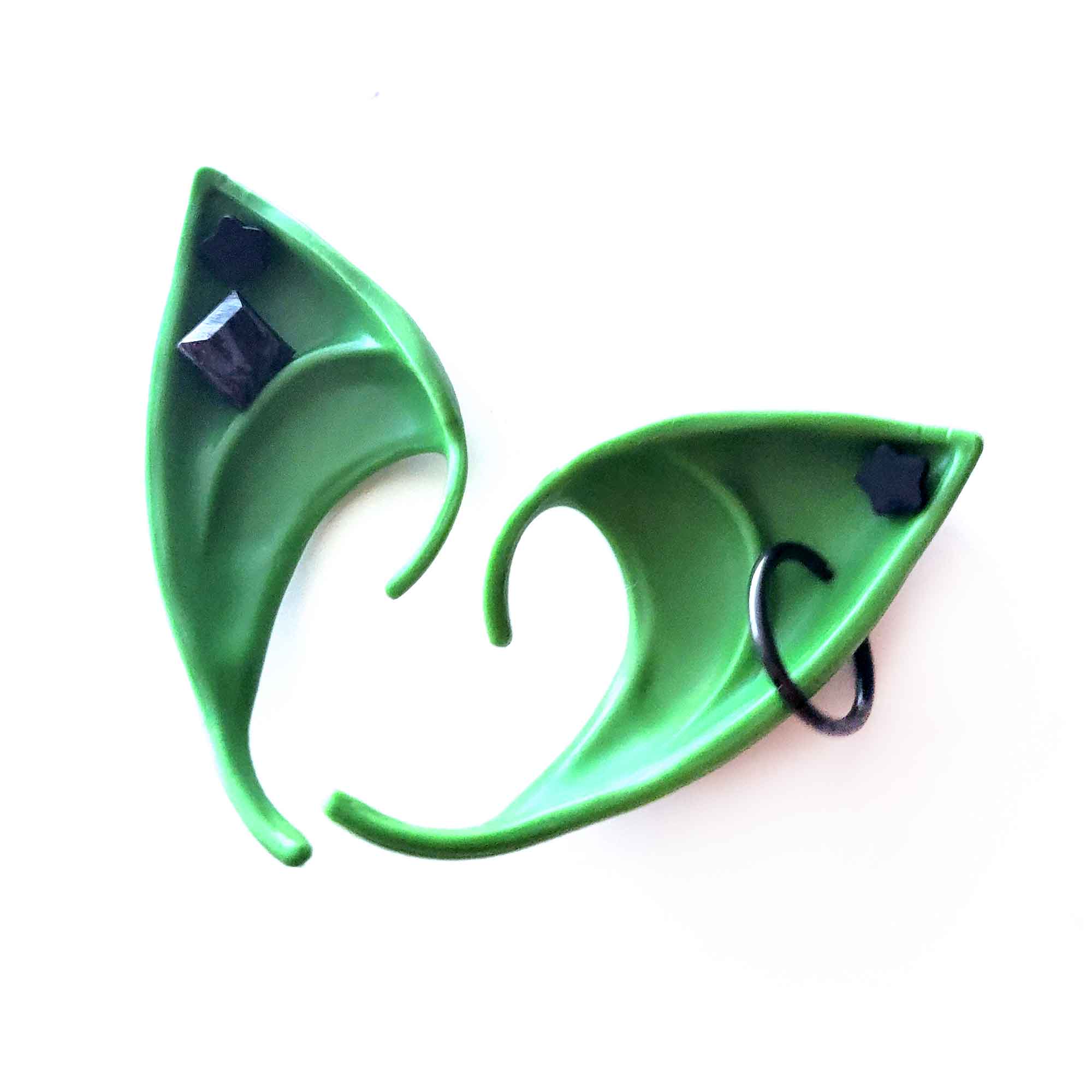 Green Elf Ears with Goth Earrings by Wilde Designs