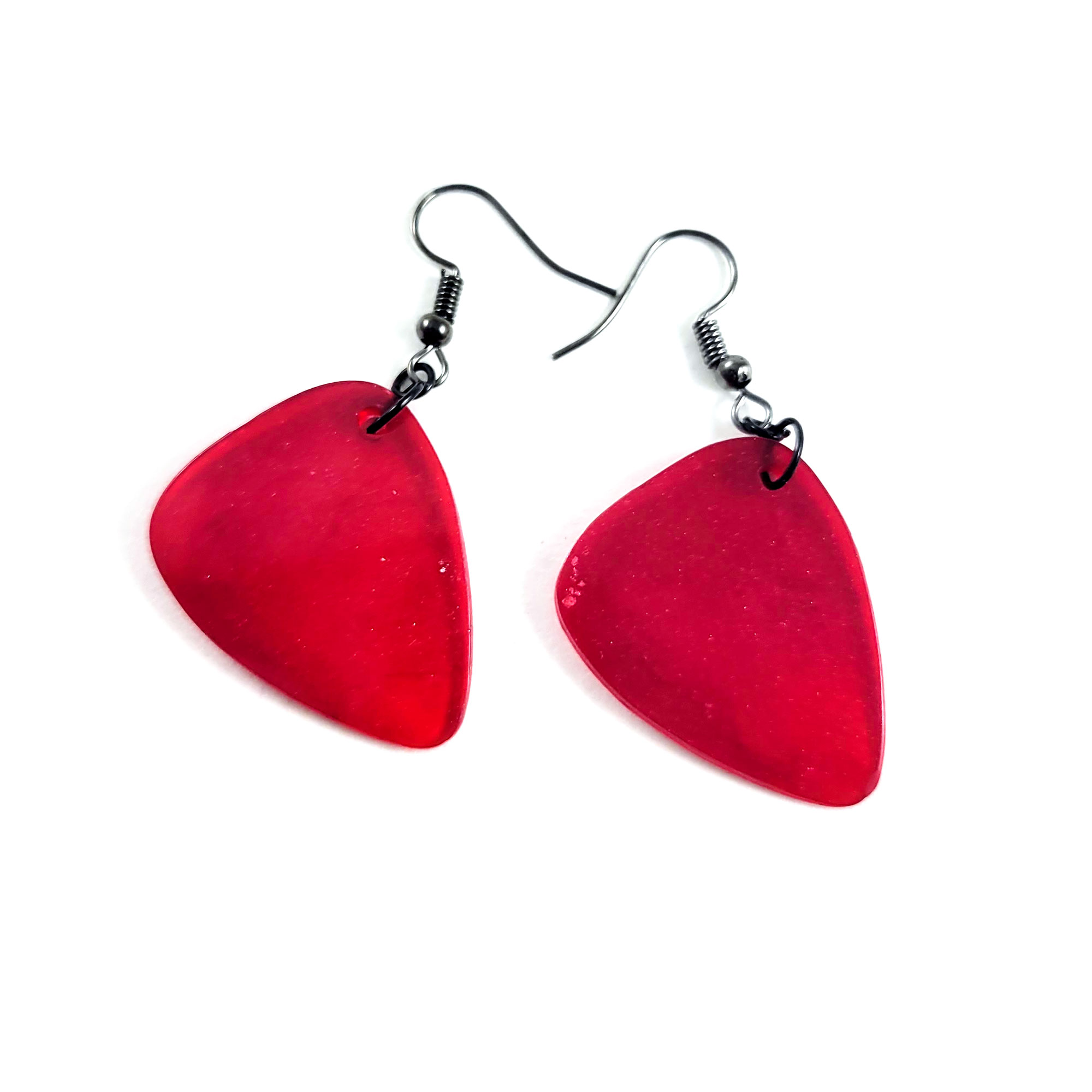 Red Guitar Pick Earrings by Wilde Designs