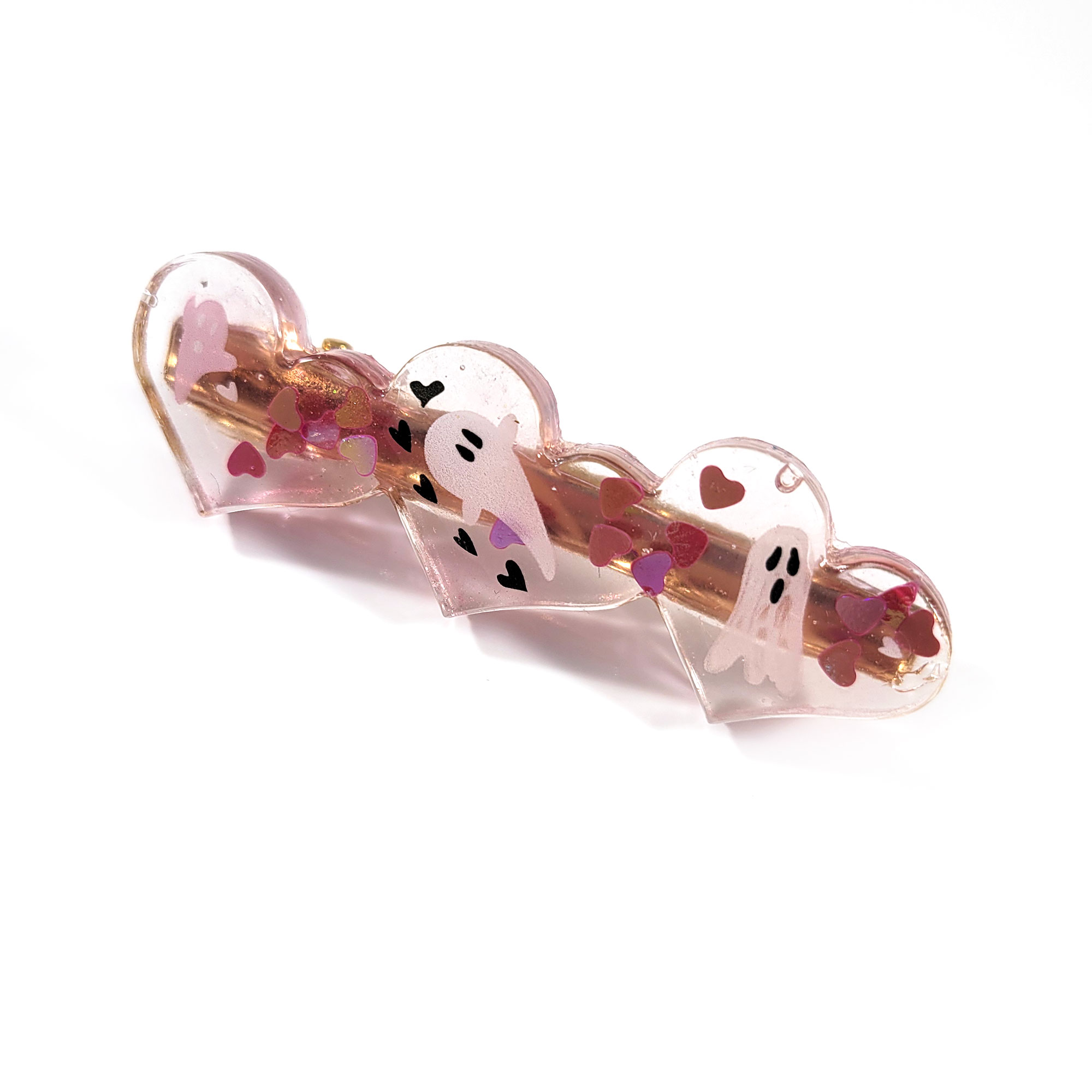 Pink Ghosts Heart Hair Clip by Wilde Designs