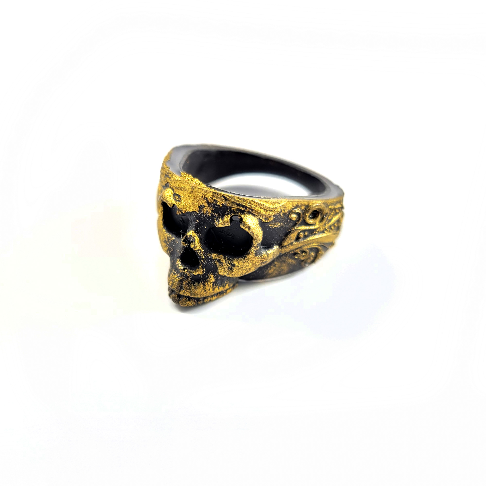 Gold & Black Ornamental Skull Ring by Wilde Designs