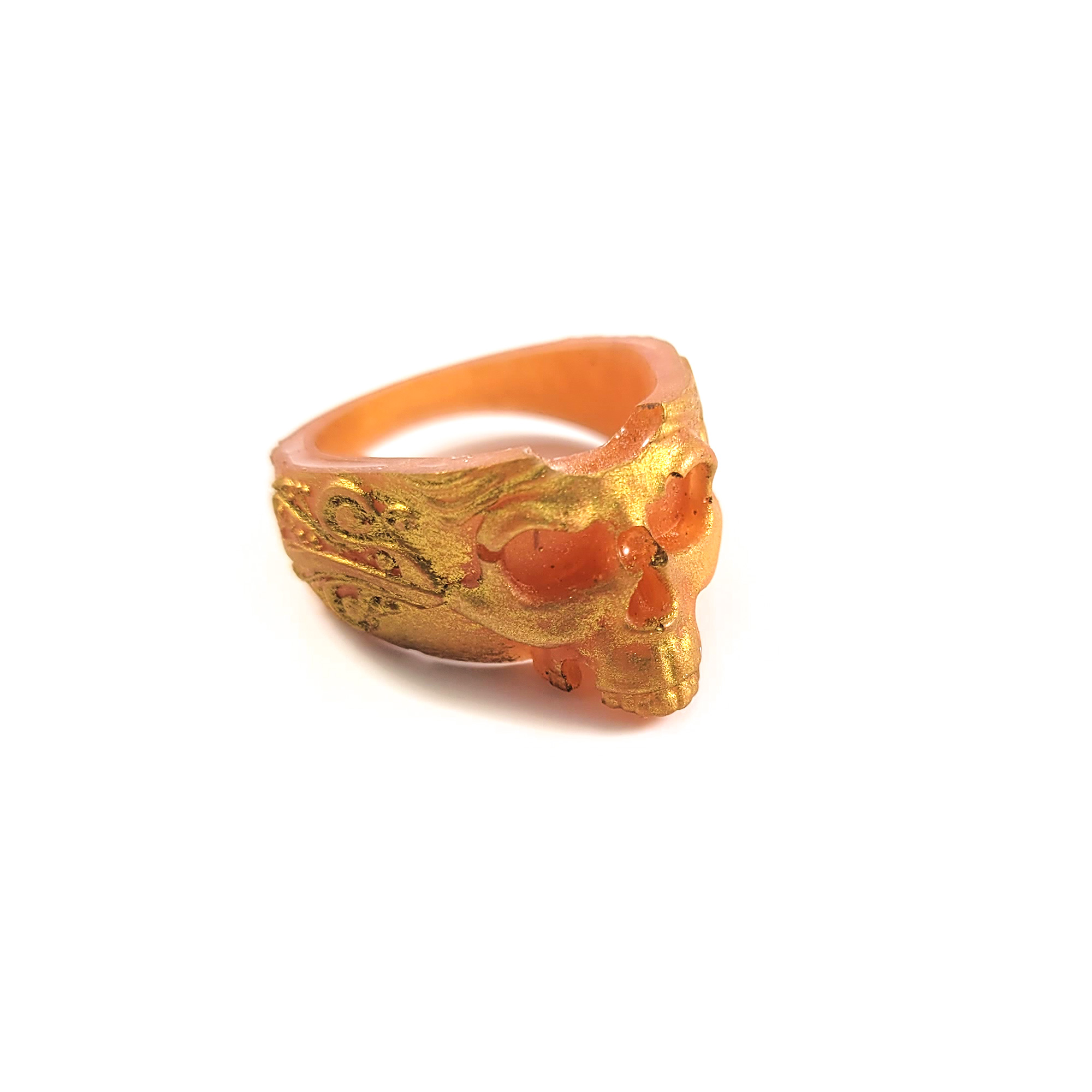 Gold & Orange Ornamental Skull Ring by Wilde Designs