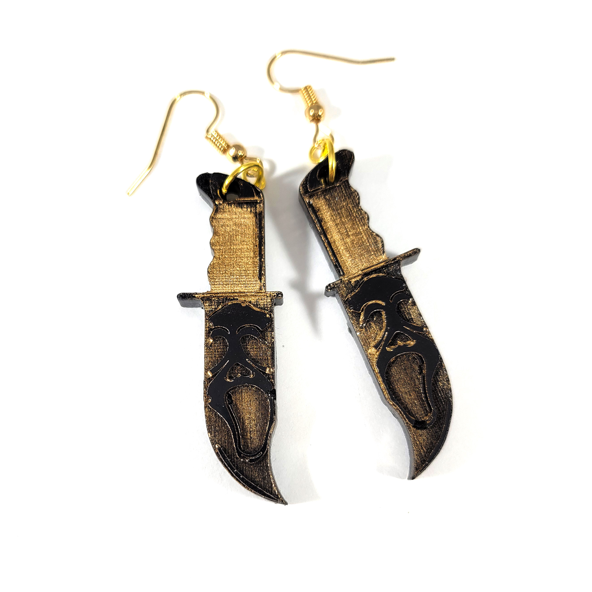 Knife in the Dark Slasher Fan Earrings in Black & Gold by Wilde Designs