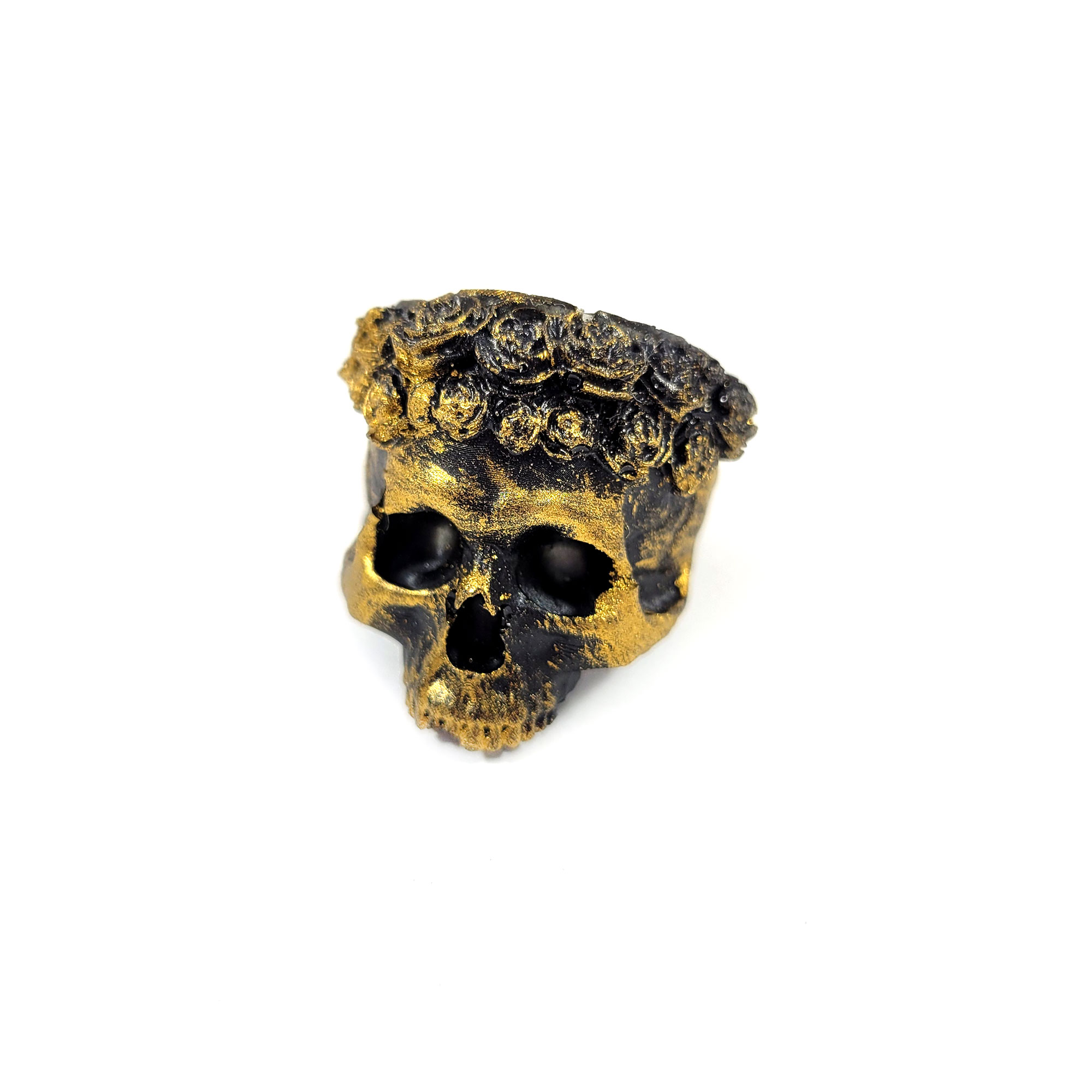 Black & Gold Floral Skull Ring by Wilde Designs