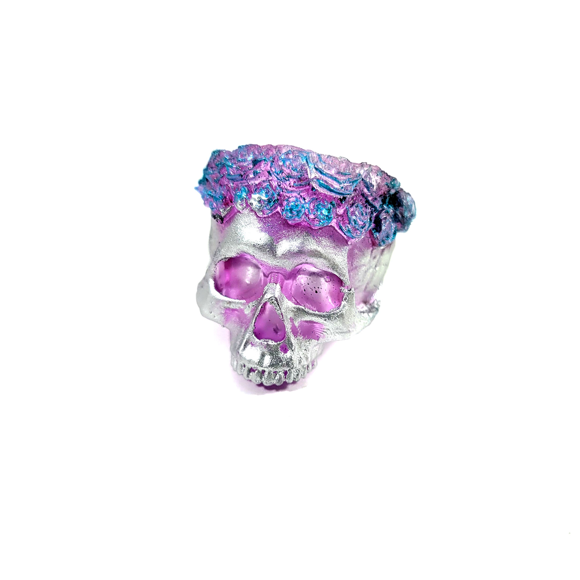 Silver & Purple Floral Skull Ring by Wilde Designs