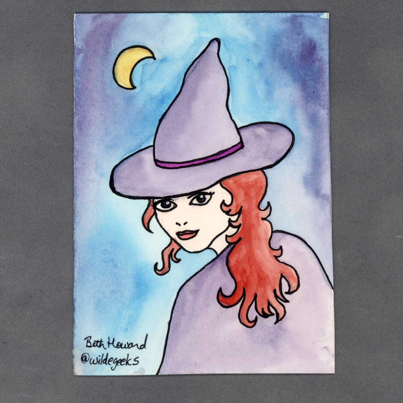 Ginger Witch Watercolor Card by Wilde Designs