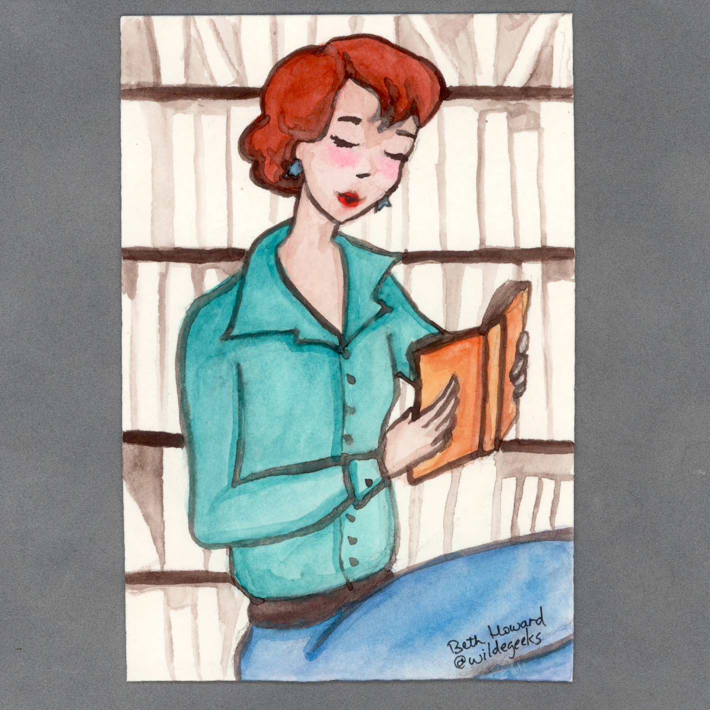 Retro Reader Watercolor Card by Wilde Designs