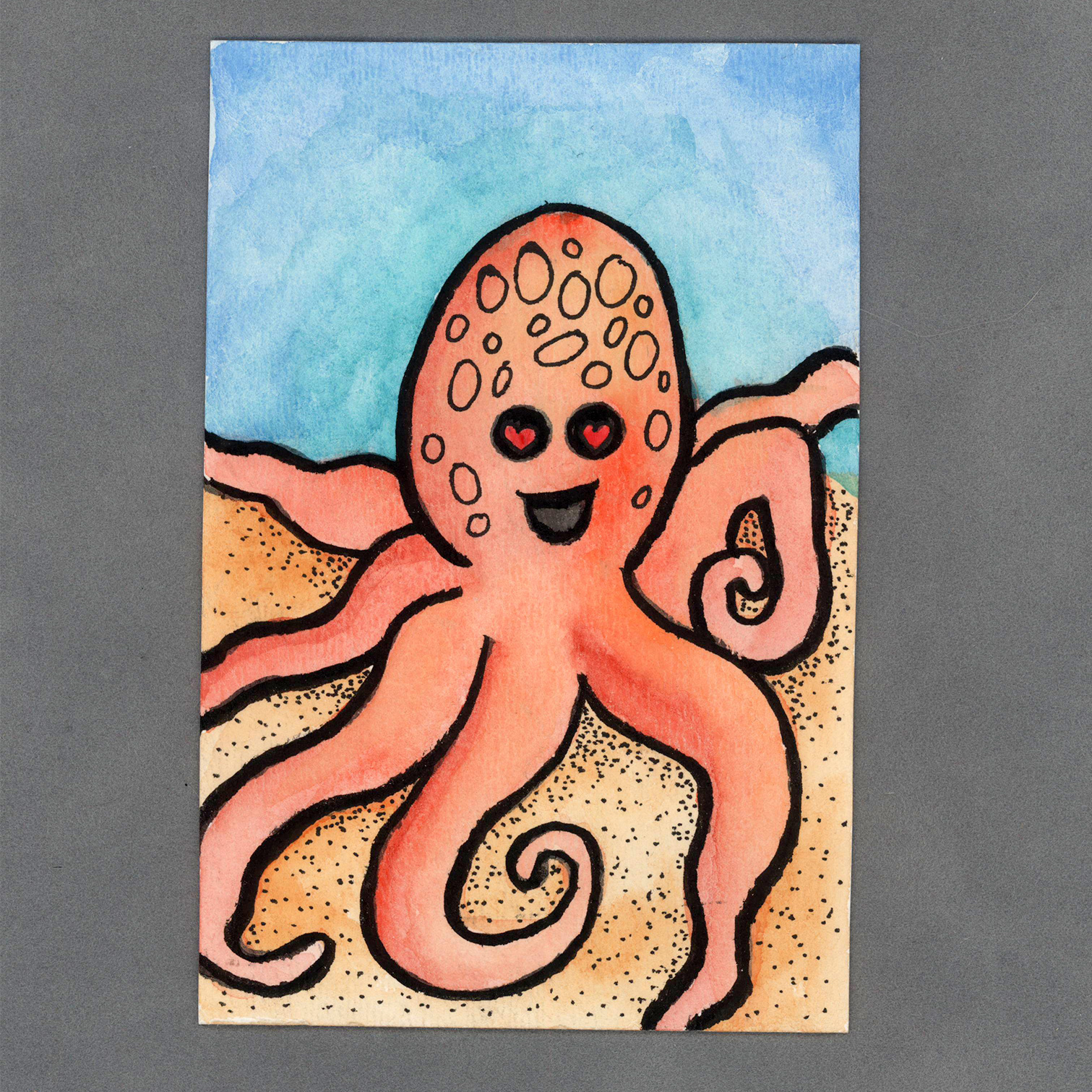 Octopus in Love Watercolor Card by Wilde Designs