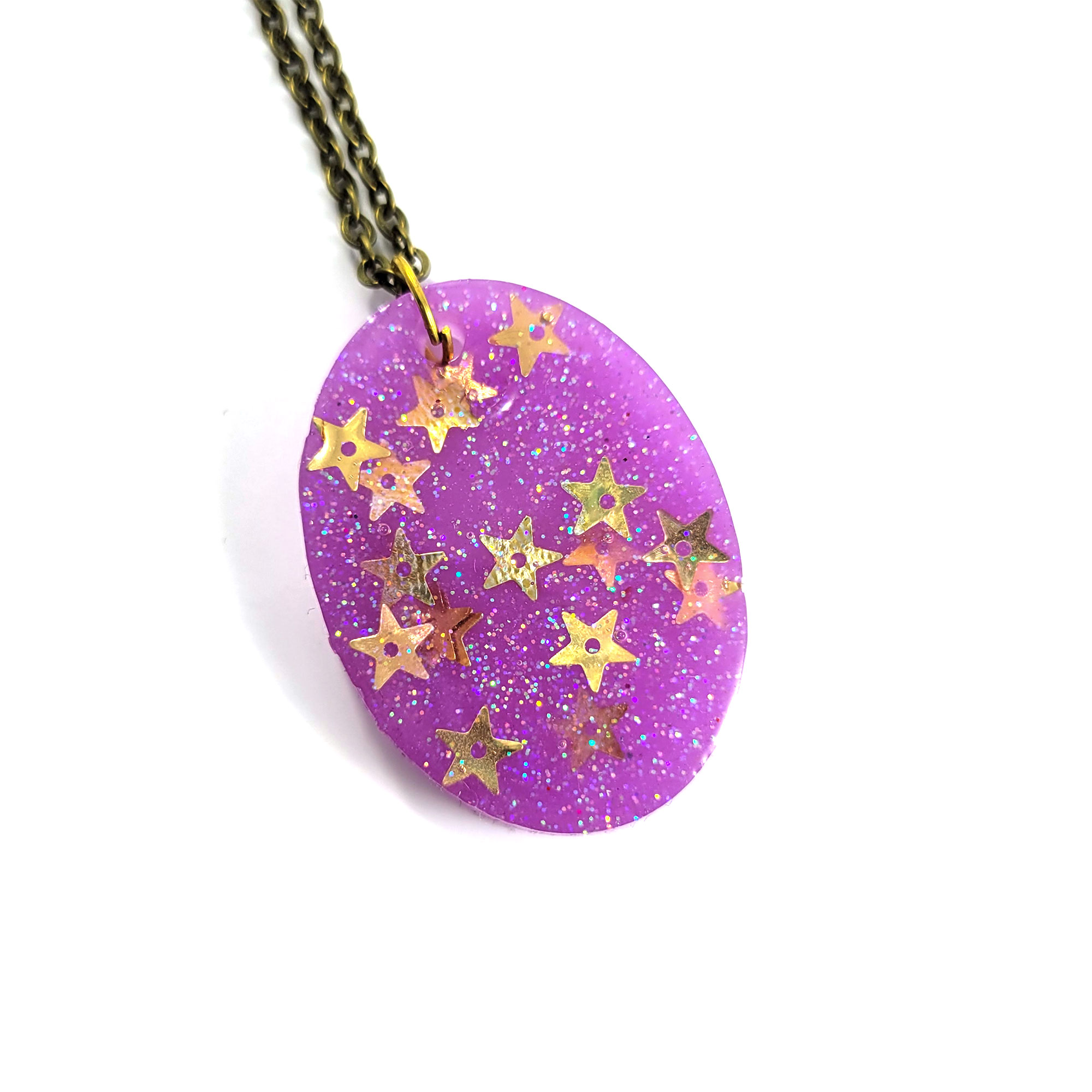 Purple & Gold Oval of Stars Necklace by Wilde Designs