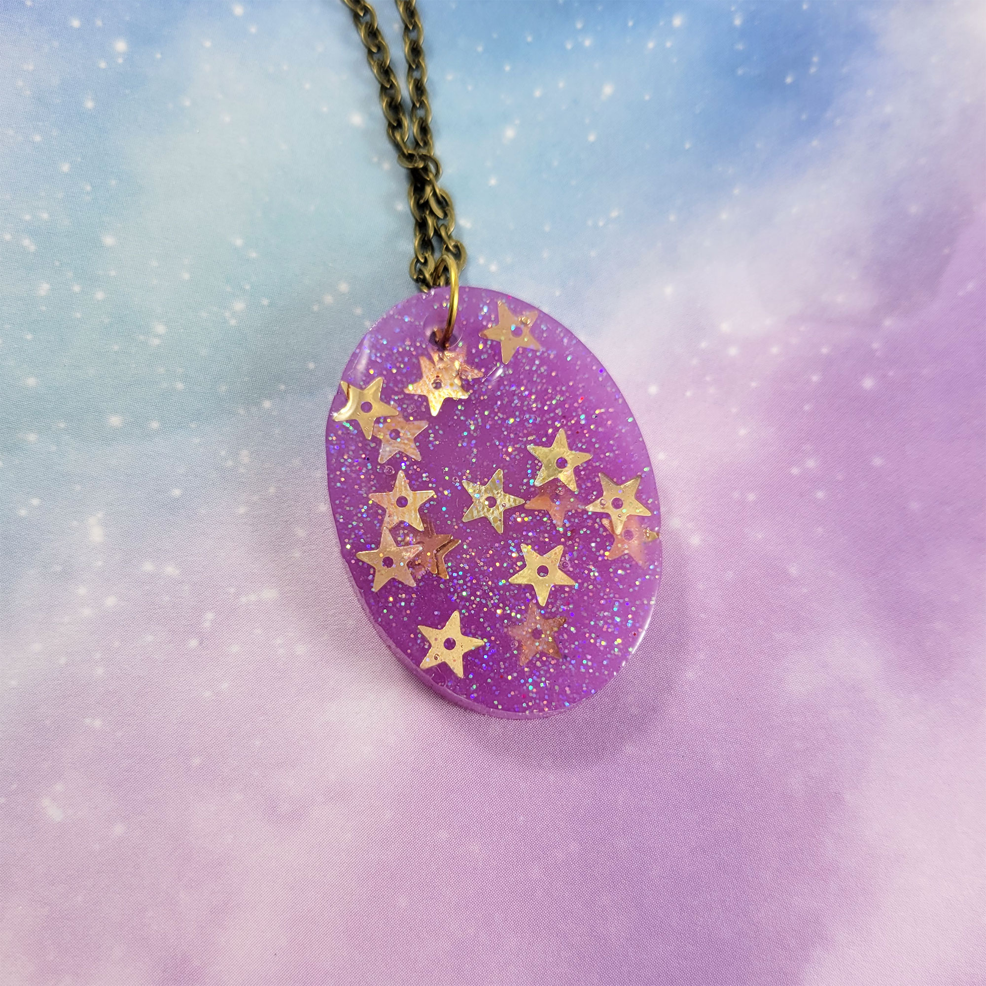 Purple & Gold Oval of Stars Necklace by Wilde Designs