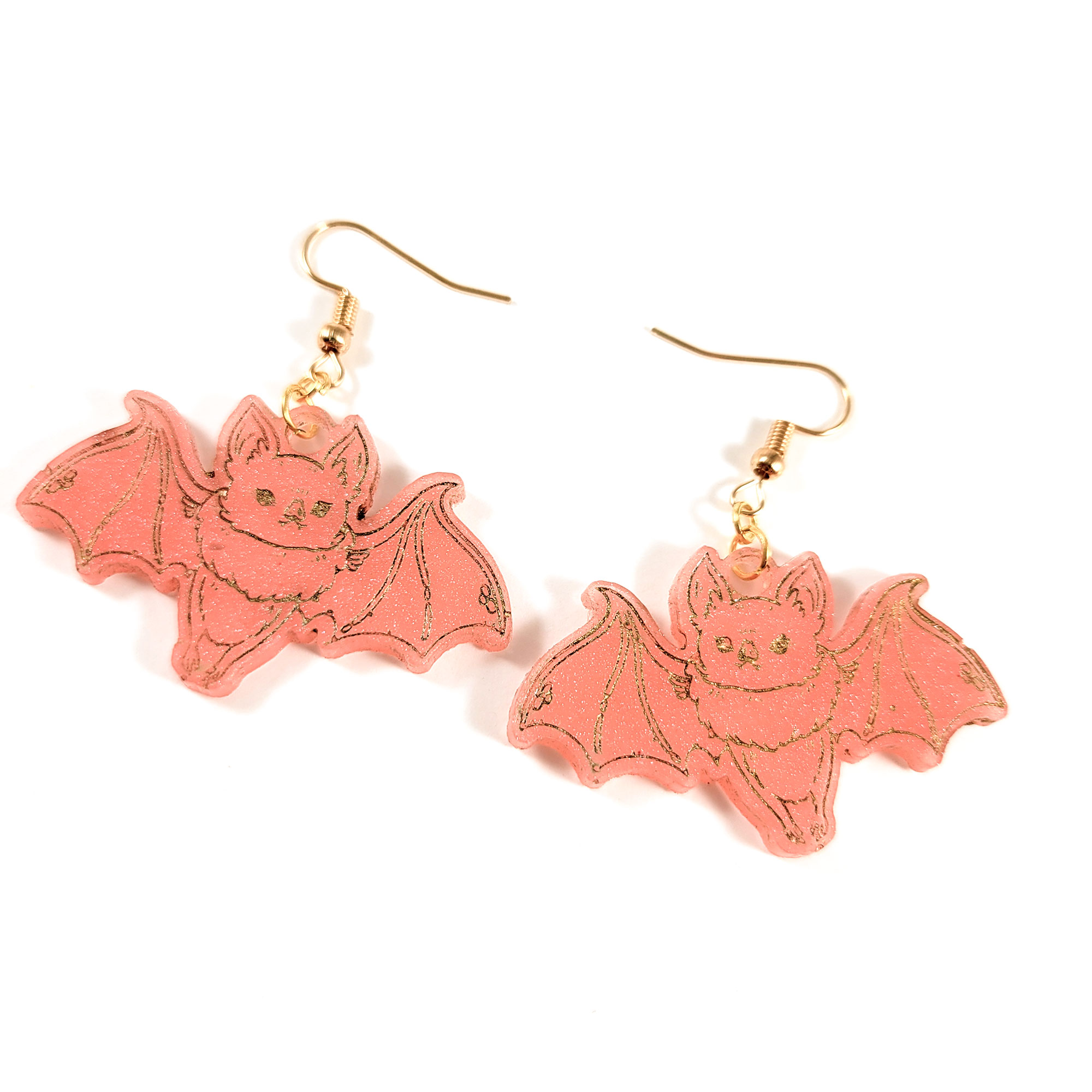 Pink Fuzzy Bat Earrings by Wilde Designs