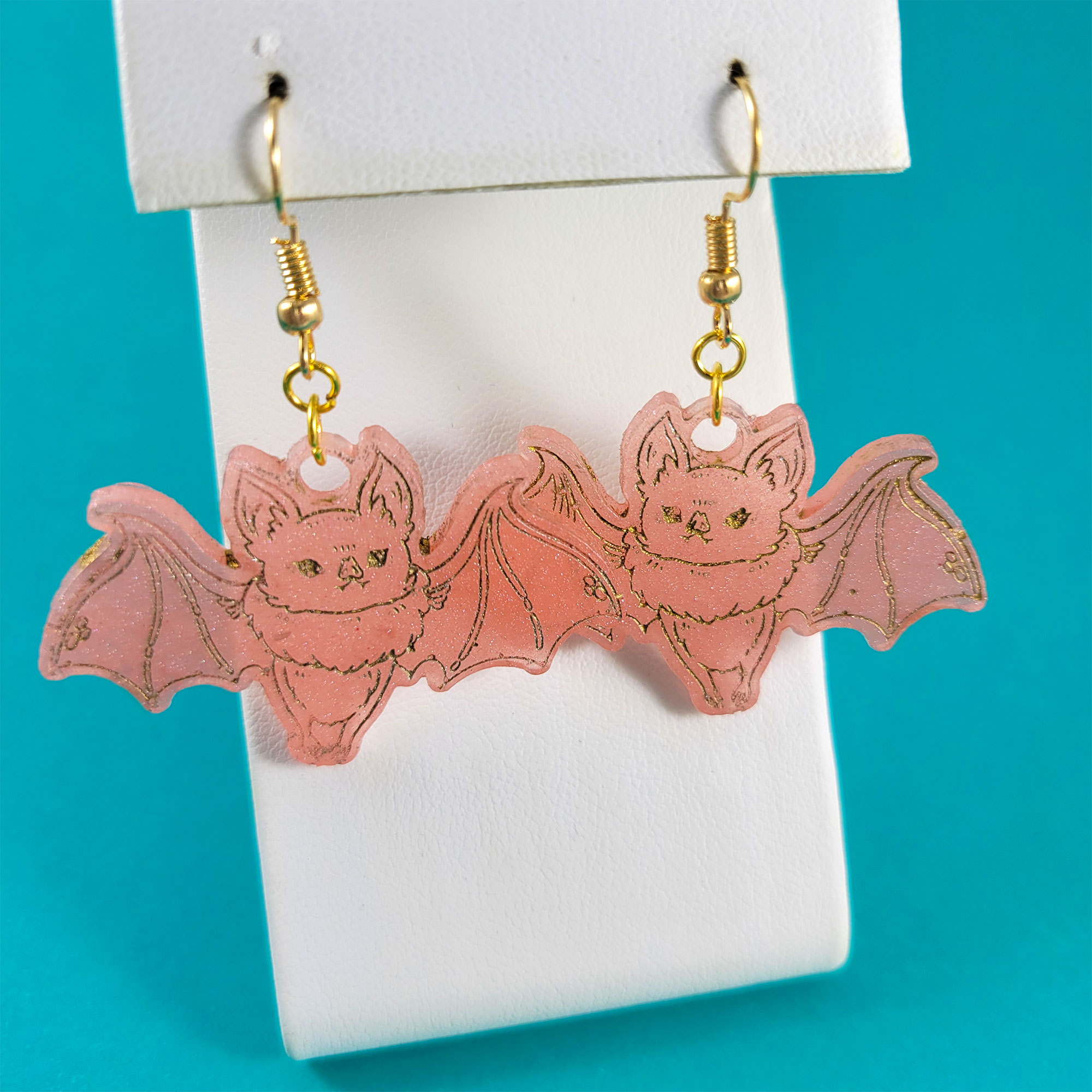 Pink Fuzzy Bat Earrings by Wilde Designs