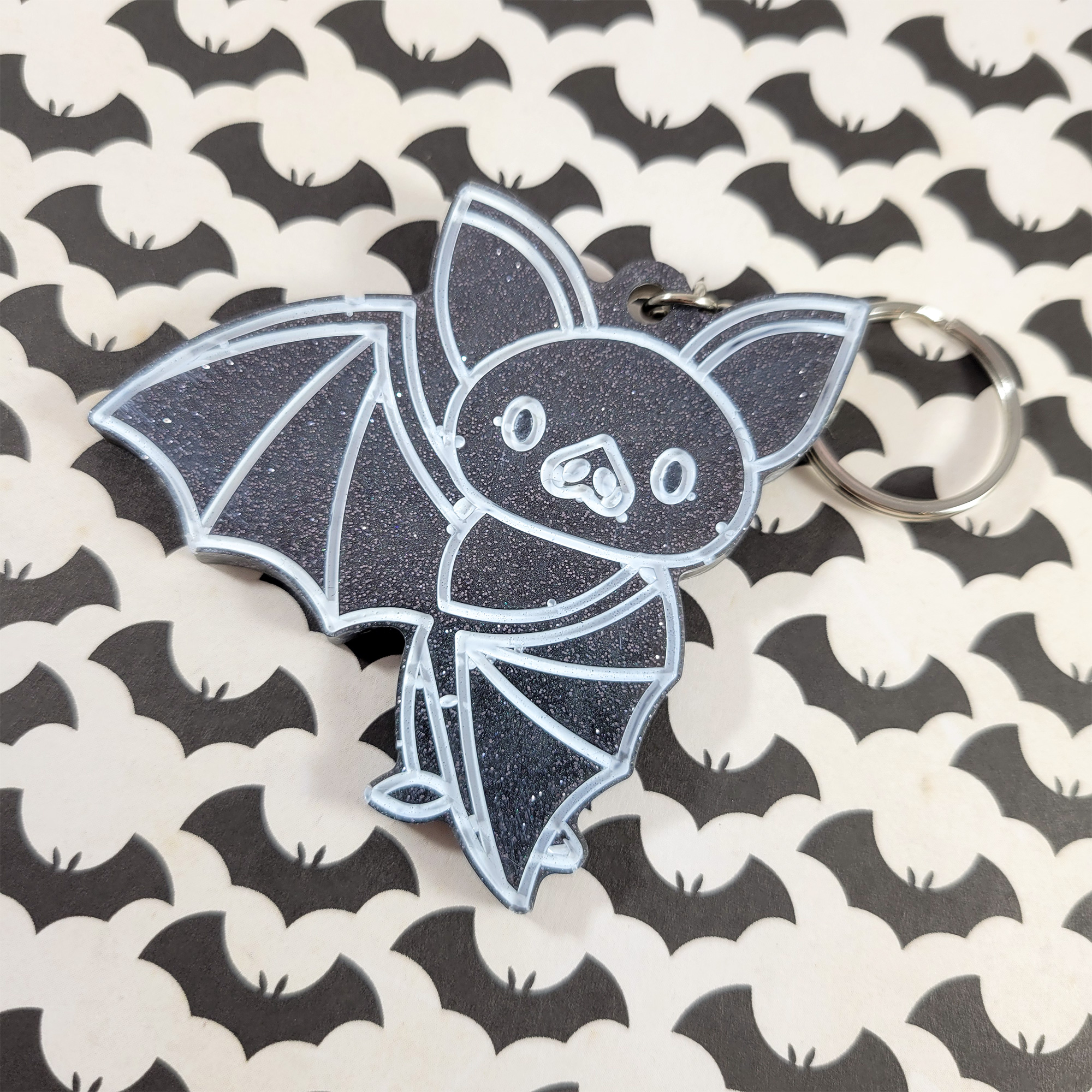 Gray Flying Baby Bat Keychain by Wilde Designs