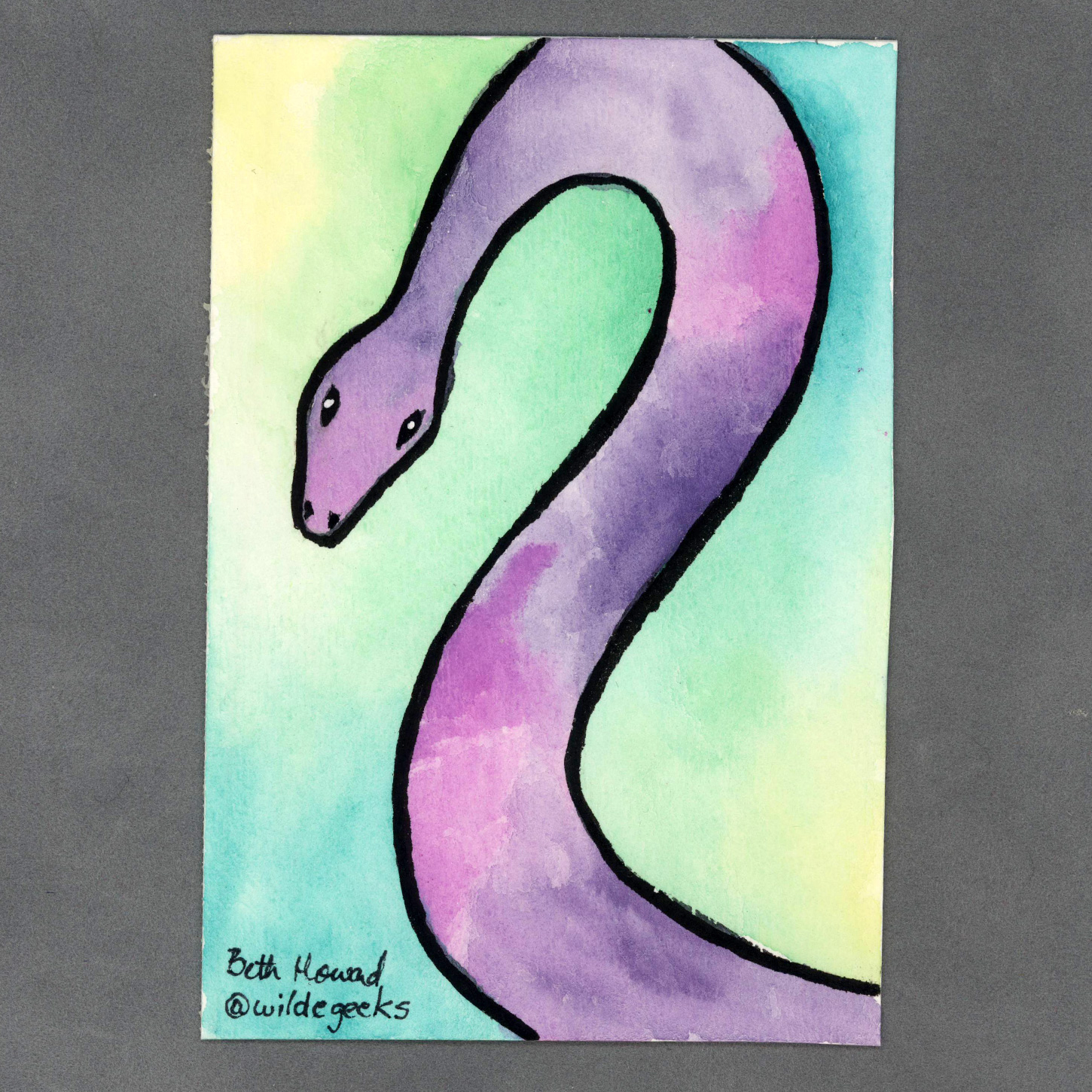 Purple Snake Watercolor Card by Wilde Designs