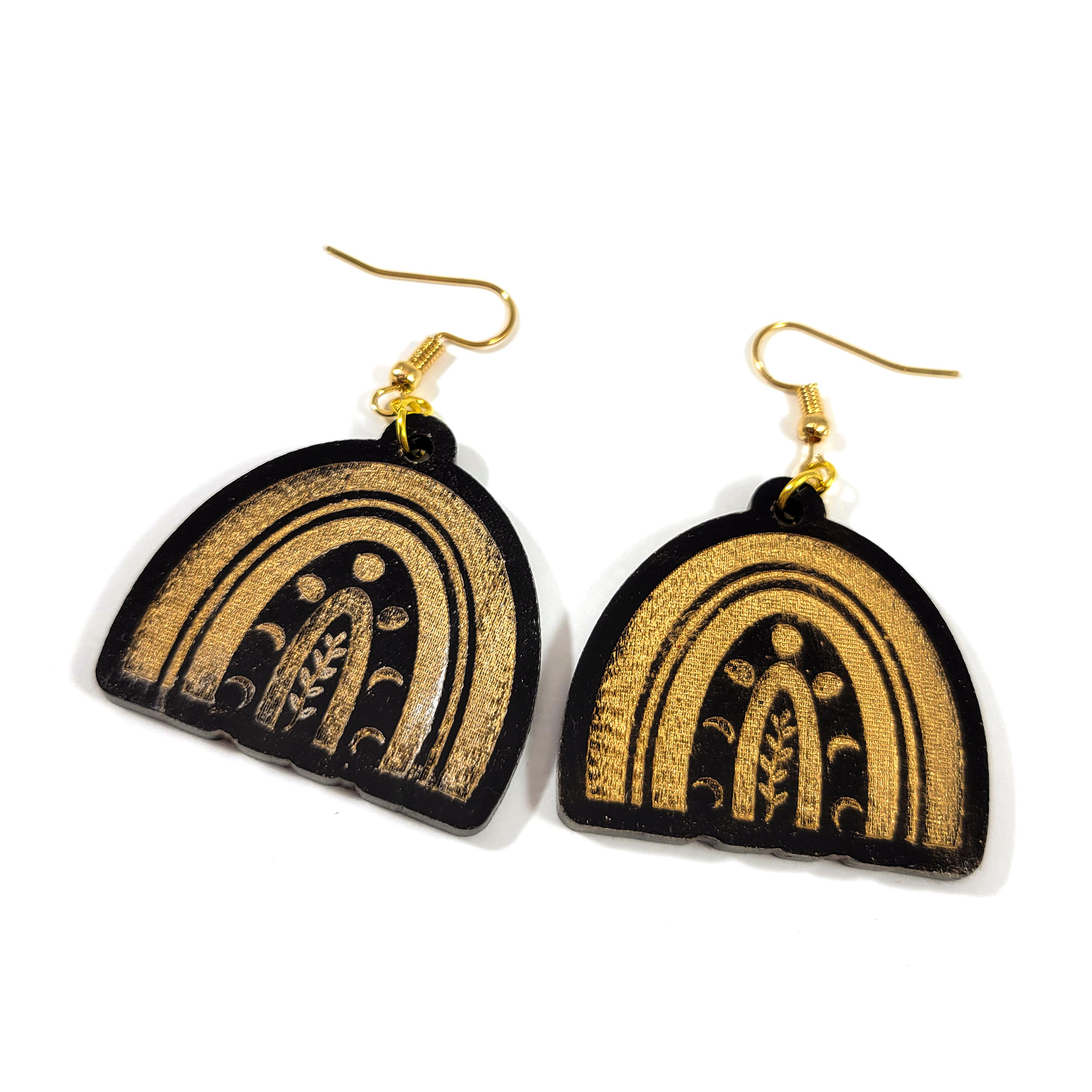 Black and Gold Moon Phase Rainbow Earrings by Wilde Designs