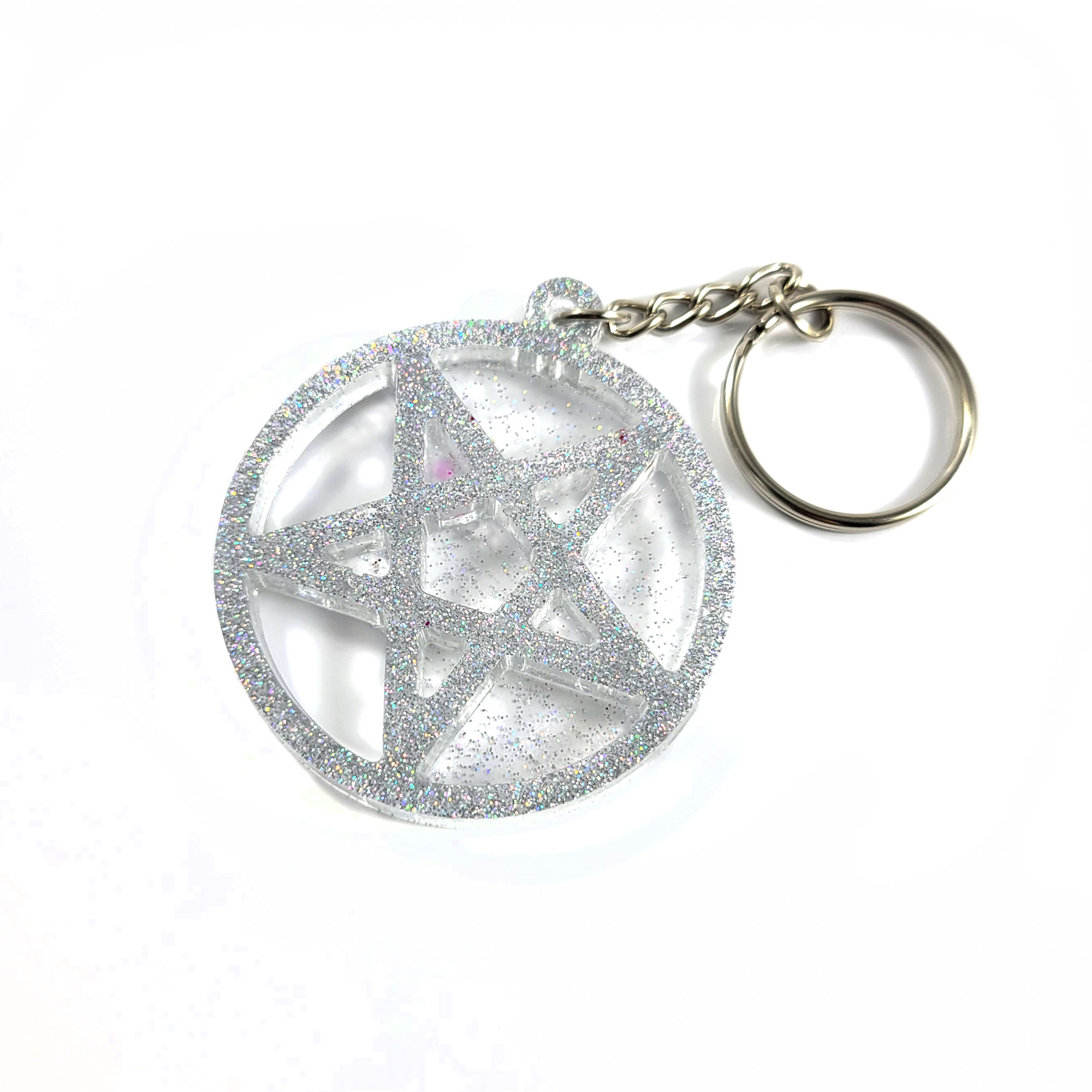 Silver Holo Pentacle Keychain by Wilde Designs