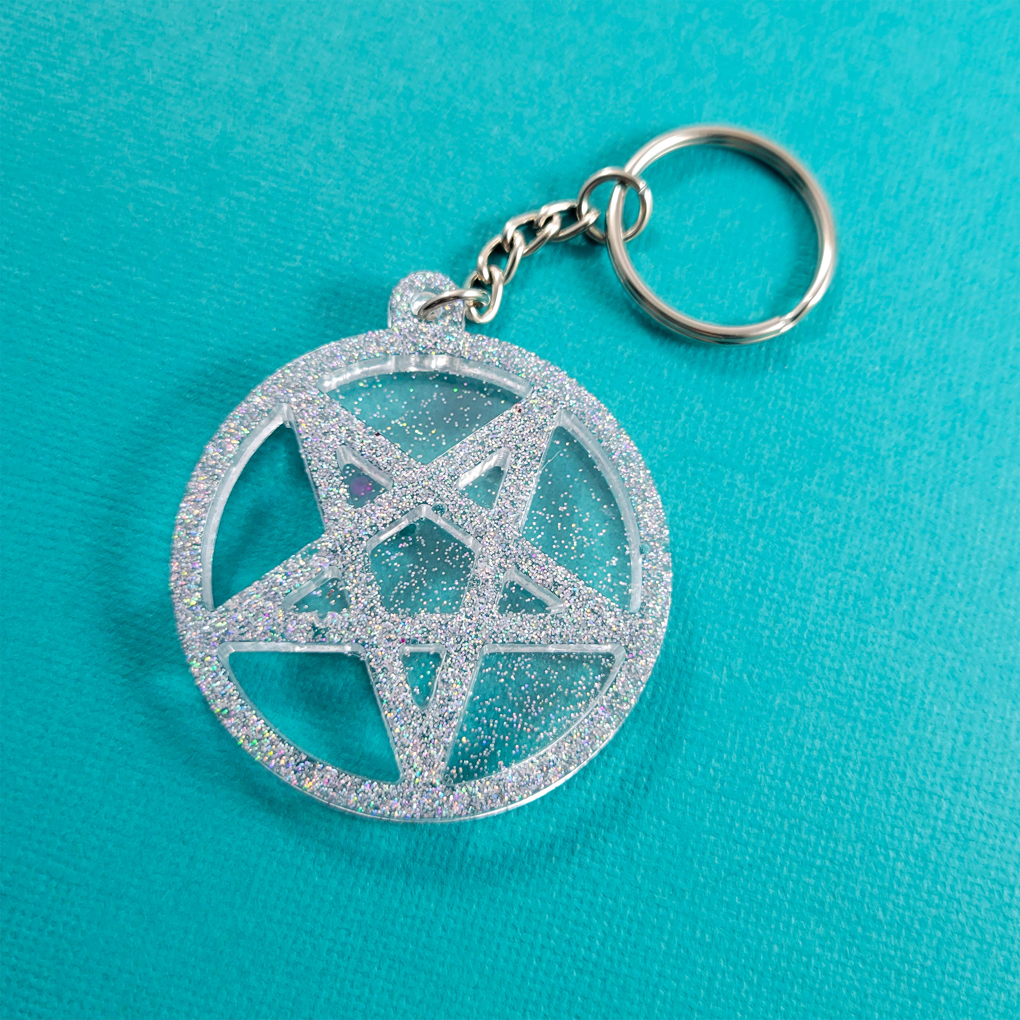 Silver Holo Pentacle Keychain by Wilde Designs