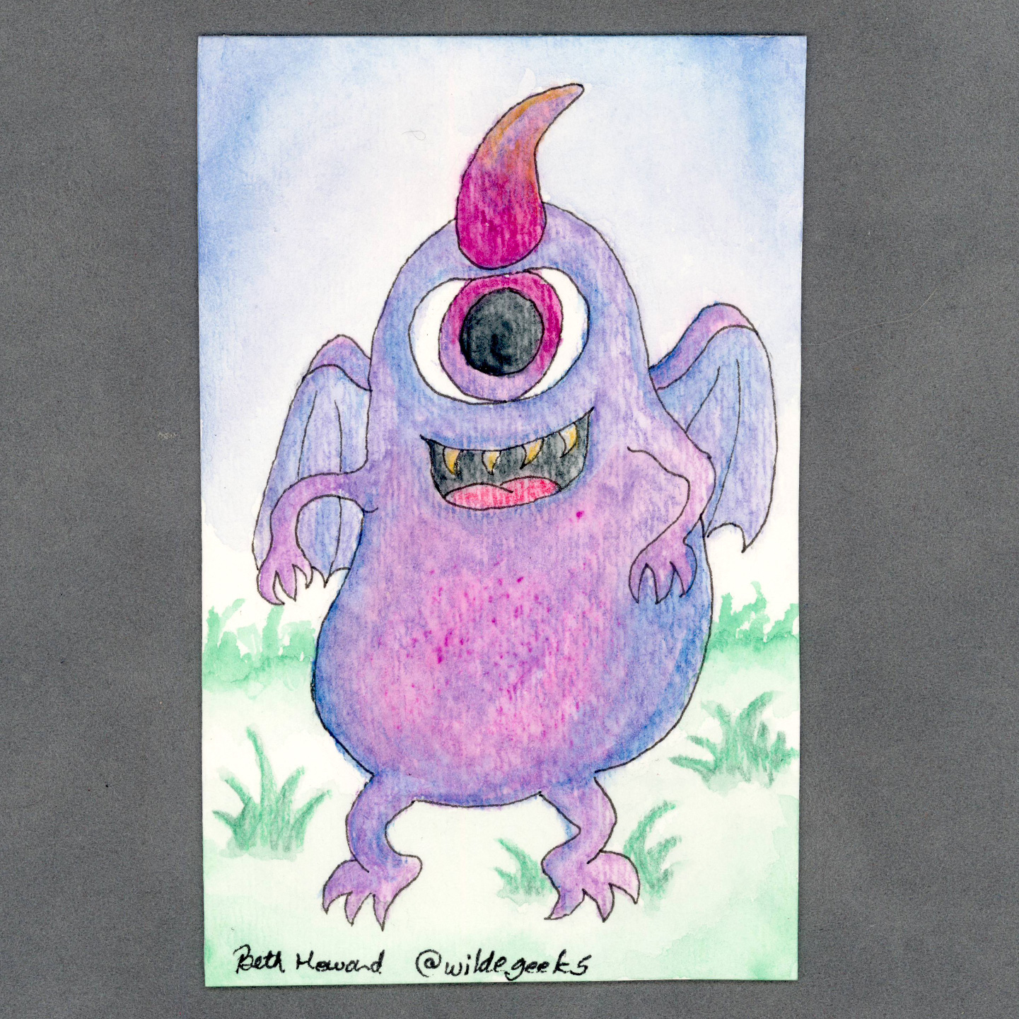 Purple People Eater Watercolor Card by Wilde Designs