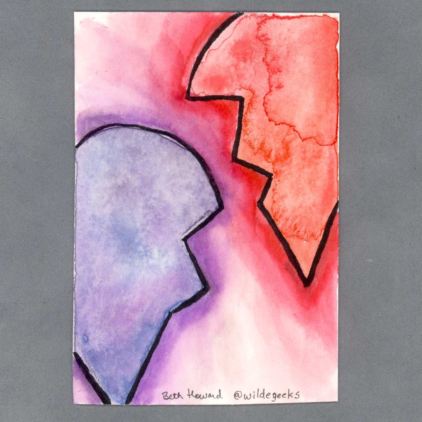 Broken Hearted Watercolor Card by Wilde Designs