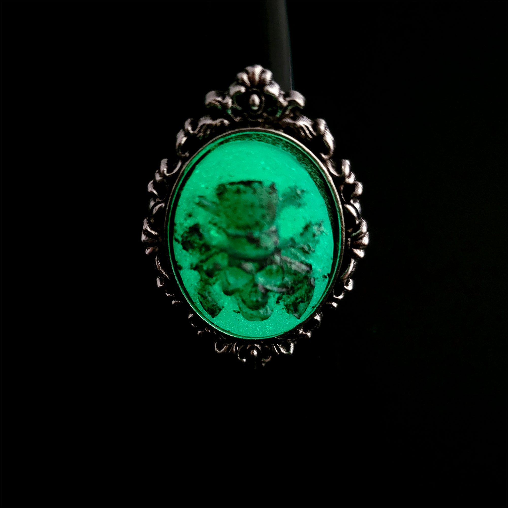 Glow in the Dark Blue & Silver Hard Rock Skull Cameo Ring by Wilde Designs